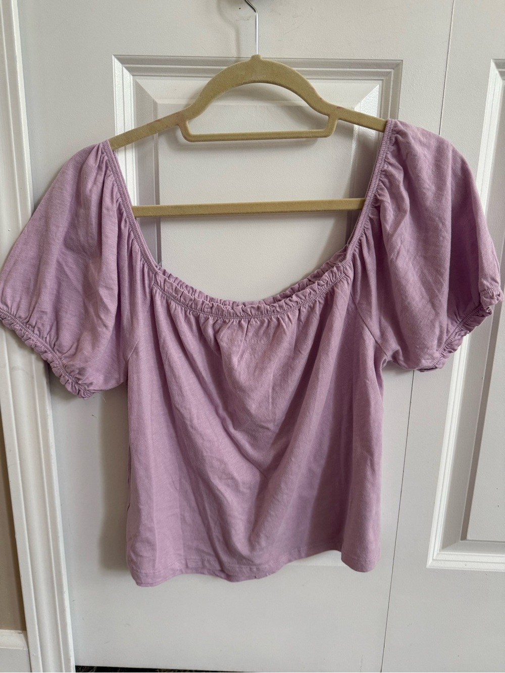 American Eagle Outfitters Lilac Puff Sleeve Off-Shoulder Crop Top